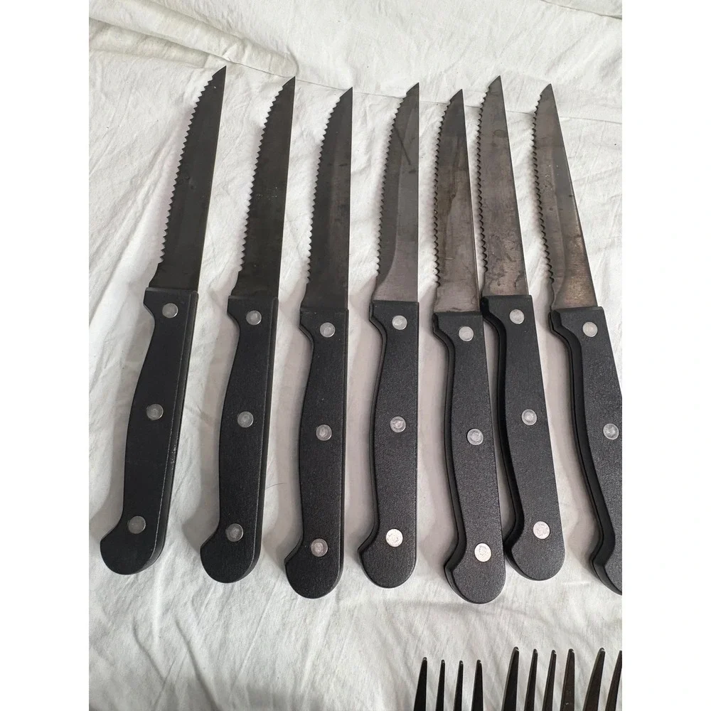 Black Silverware Set 46 Piece Flatware Utensils Knives Forks Spoons Dining